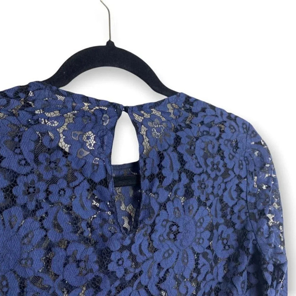 ZARA Trafaluc Navy Blue Floral Lace Peplum Croppped Long Sleeve Top - Picture 5 of 9